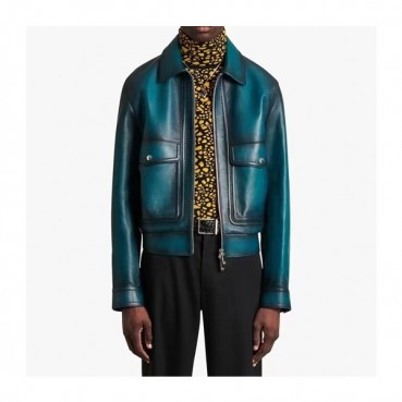 벨루티 남성 블루 가죽 자켓 - Berluti Mens Blue Jackets 