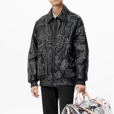 루이비통 남성 블랙 가죽 자켓 - Louis vuitton Mens Black Jackets 
