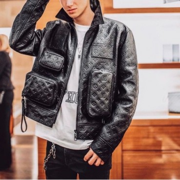 루이비통 남성 블랙 가죽 자켓 - Louis vuitton Mens Black Jackets 