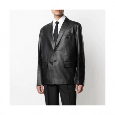 Prada  Mens Logo Casual Leather Jacket Black - 프라다 2021 남성 로고 캐쥬얼 가죽 자켓 Pra02492x Size(m 