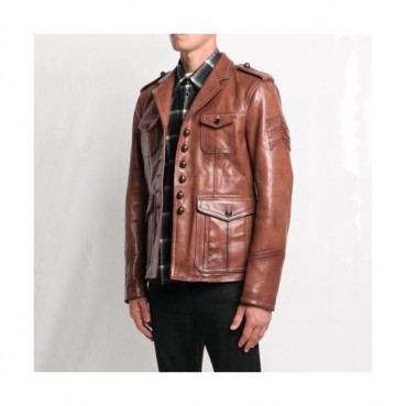 [1:1]Saint Laurent  Mens Classic Leather Jackets Brown - 입생로랑 2021 남성 클래식 가죽 자켓 Ysl0124x Size(m 