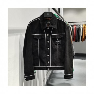 Fendi  Mens Casual Zip-up Leather Jackets Black 