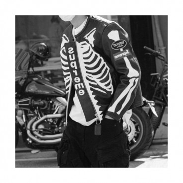 Supreme  Mens Camo Leather Jackets Black - 슈프림 2021 카모 가죽 자켓 Sup0128x Size(s 