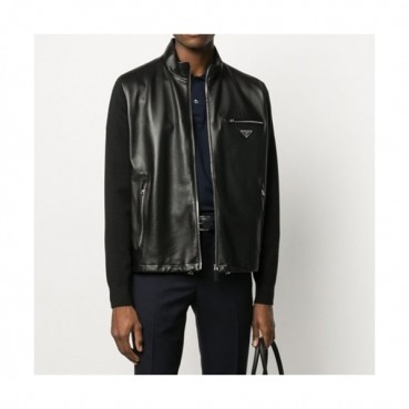 Prada Mens Logo Casual Leather Jacket Black - 프라다 2021 남성 로고 캐쥬얼 가죽 자켓 Pra02417x Size(m 