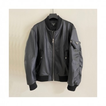 Prada Mens Logo Casual Leather Jacket Black - 프라다 2021 남성 로고 캐쥬얼 가죽 자켓 Pra02410x Size(m 