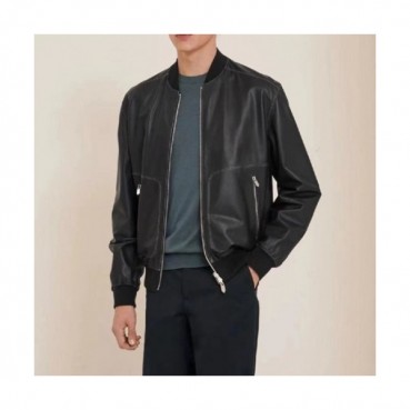 Hermes  Mens Logo Casual Leather Jacket Black - 에르메스 남성 가죽 자켓 
