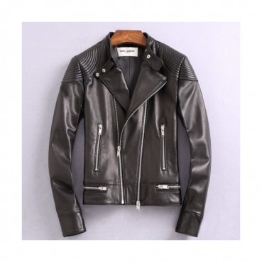 [1:1]Saint Laurent 2019 Mens Leather Jacket - 입생로랑  2019 남성스타디움 울 블루종 Ysl0078x.Size(l 