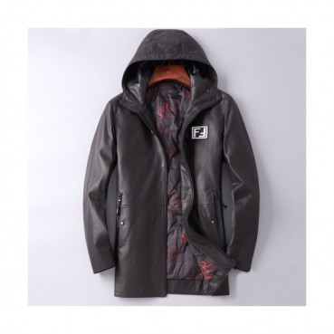 Fendi 2019 Mens Casual Zip-up Duck Down Leather Jacket 