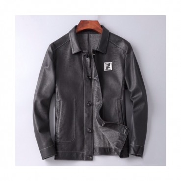Fendi 2019 Mens Casual Zip-up Leather Jacket 