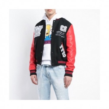 Off-white 2019 Mens Logo Cashmere Leather Jacket 
