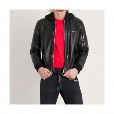 Off-white 2019 Mens Logo Leather Jacket 