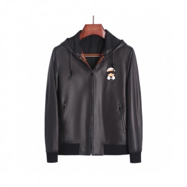Fendi 2019 Mens Casual Zip-up Leather Jacket 
