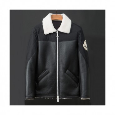 Moncler 2019 Mens Logo Casual Zip-up Leather Jackets 