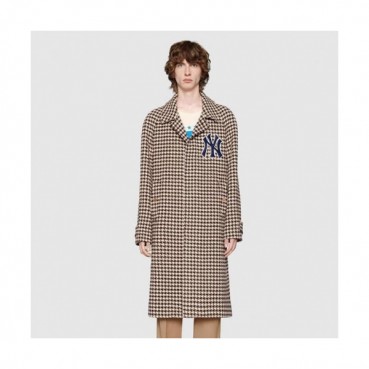 Gucci 2019 Mens New York Yankees Patches Hound-tooth Coat 