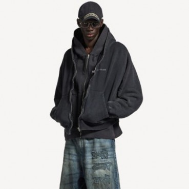 발렌시아가 남성 기모 레이어드 집업 후디 - Balenciaga Mens Layered Zip
