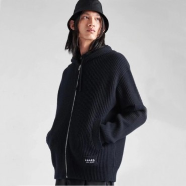 프라다 남성 블랙 집업 후드티 - Prada Mens Black Hoodie 