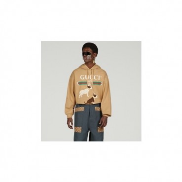 구찌 남/녀 트렌디 카멜 후드티 -  Gucci Unisex Camel Hoodie 
