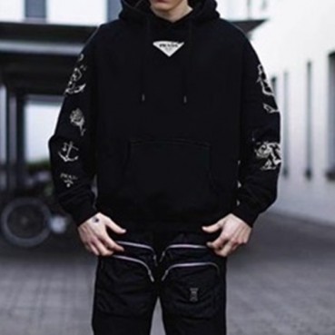 프라다 남성 캐쥬얼 블랙 후드티 - Prada Mens Black Hoodie 