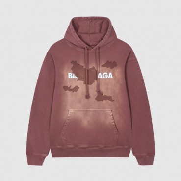 발렌시아가 남/녀 캐쥬얼 버건디 후드티 - Balenciaga Unisex Burgundy Hoodie 