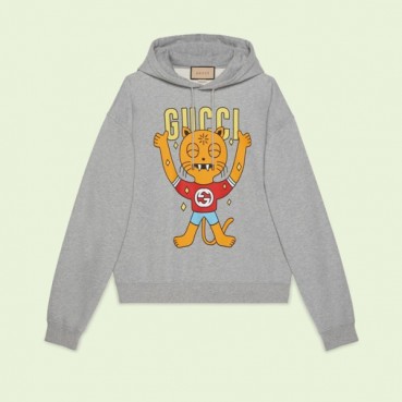 구찌 남/여 트렌디 그레이 후드티 - Unisex Gray Hoodie 