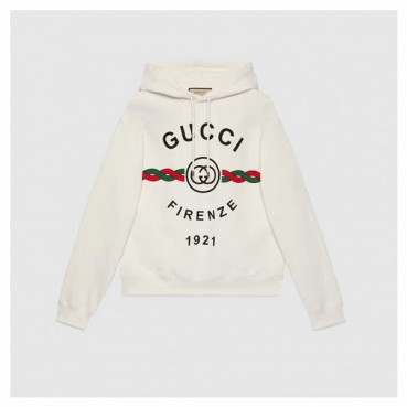 구찌 남/여 트렌디 화이트 후드티 - Unisex White Hoodie 