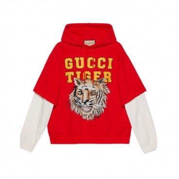 구찌 남자 캐쥬얼 레드 후드티 - Unisex Red Hoodie
