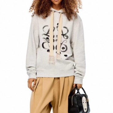 Loewe  Womens Logo Casual Cotton Oversize Hoodie Gray - 로에베  여성 로고 캐쥬얼 코튼 오버사이즈 후디 Loe0545x Size(s 