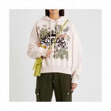 Loewe  Womens Logo Casual Cotton Oversize Hoodie Pink - 로에베  여성 로고 캐쥬얼 코튼 오버사이즈 후디 Loe0536x Size(s 