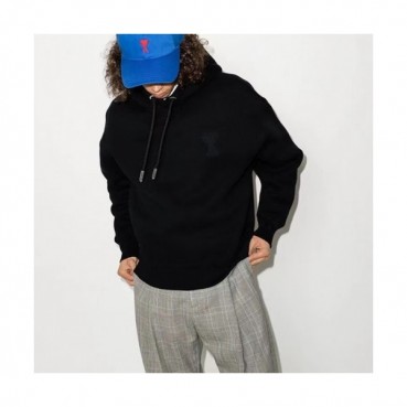 Ami  Mens Logo Casual Cotton Hoodie Black - 아미 2021 남성 로고 캐쥬얼 코튼 후드티 Ami0247x Size(s 