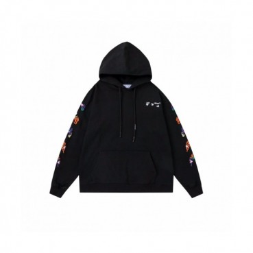 Off-white  Mens Logo Cotton Hoodie Black 