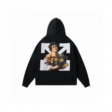 Off-white  Mens Logo Cotton Hoodie Black 