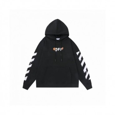 Off-white  Mens Logo Cotton Hoodie Black 