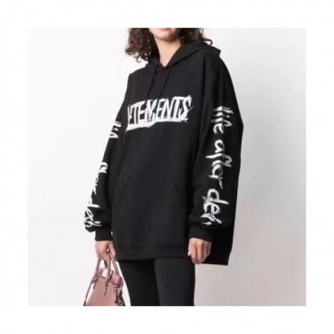 Vetements  Mm/Wm Logo Oversize Cotton Hoodie Black - 베트멍 2021 남/녀 로고 오버사이즈 코튼 후드티 Vet0178x Size(xs 
