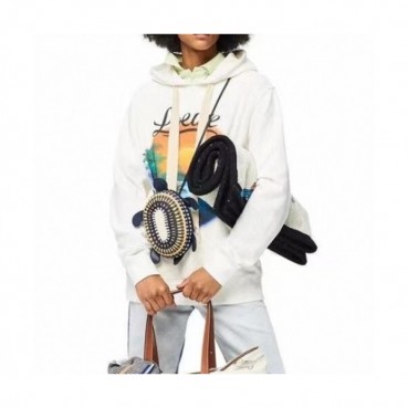 Loewe  Mens Logo Casual Cotton Oversize Hoodie Ivory - 로에베 2021 남성 로고 캐쥬얼 코튼 오버사이즈 후디 Loe0488x Size(xs 