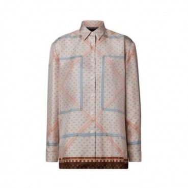 루이비통 여성 트렁크 프린트 실크 셔츠 - Louis vuitton Womens Trunk Print Silk Shirt 
