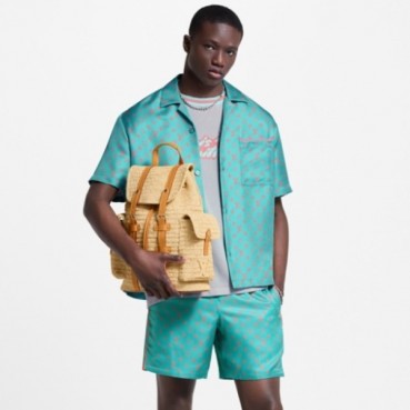 루이비통 남성 모노그램 쇼트 슬리브드 실크 셔츠 - Louis vuitton Mens Monogrammed Short Sleeve Silk Shirt 