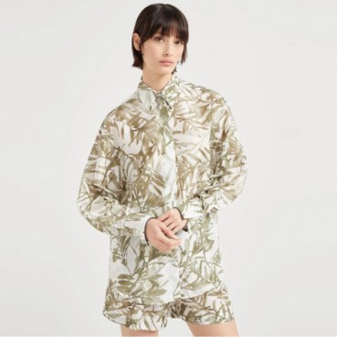 브루넬로쿠치넬리 여성 실크 허바리움 프린트 폰지 셔츠 - Brunello Cucinelli Womens Silk Herbarium Print Pongee Shirt With Shiny Cuffs 