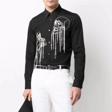 알렉산더 맥퀸 남성 블랙 셔츠 - Alexander McQueen Mens Dress Shirts 