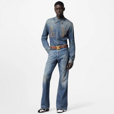 루이비통 남성 데님 셔츠 - Louis vuitton Mens Denim Shirts 