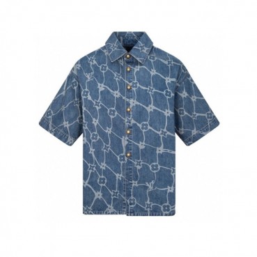 루이비통 남성 블루 반팔 셔츠 - Louis vuitton Mens Blue Shirts 