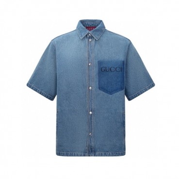 구찌 남성 블루 반팔 셔츠 - Gucci Mens Blue Shirts 