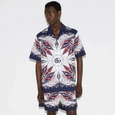 구찌 남성 블루 반팔 셔츠 - Gucci Mens Blue Shirts 
