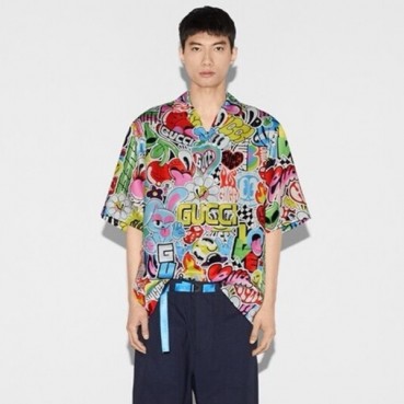 구찌 남성 레드 반팔 셔츠 - Gucci Mens Red Shirts 