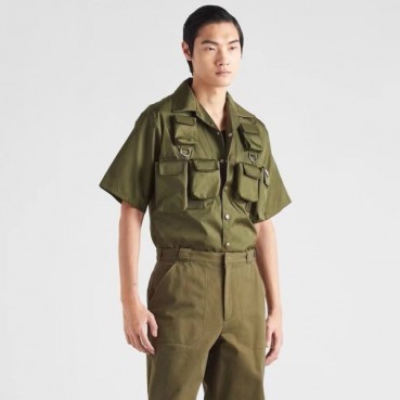 프라다 남성 카키 반팔 셔츠 - Prada Mens Khaki Shirts 