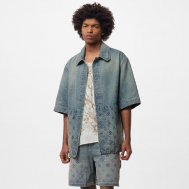 루이비통 남성 블루 반팔 셔츠 - Louis vuitton Mens Blue Shirts 