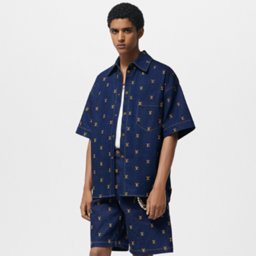 루이비통 남성 블루 반팔 셔츠 - Louis vuitton Mens Blue Tshirts 