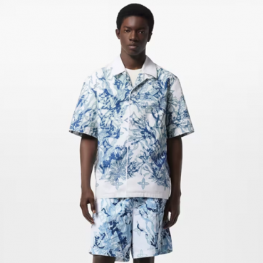 루이비통 남성 블루 반팔 셔츠 - Louis vuitton Mens Blue Shirts 