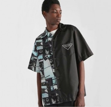 프라다 남성 모던 블랙 반팔 셔츠 - Prada Mens Black Short sleeved Shirts 