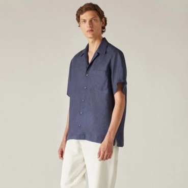 로로피아나 남성 블루 반팔 셔츠 - Loro Piana Mens Blue Short sleeved Shirts 