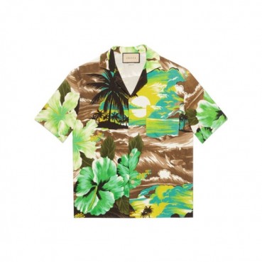 구찌 남성 트렌디 그린 반팔 셔츠 - Gucci Mens Green Short sleeved Tshirts 